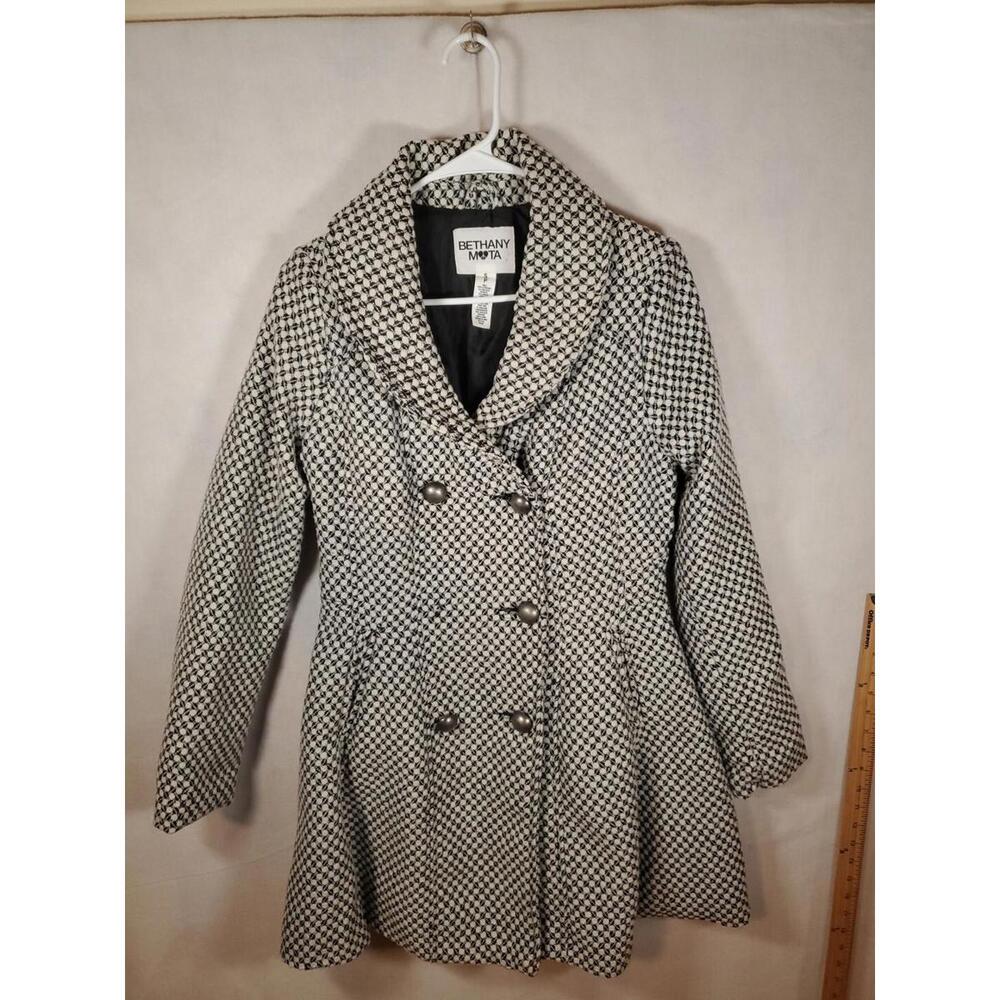 Bethany Mota Peacoat Wool Blend, Buttoned, Lined, PS, Black/White, City, Classic